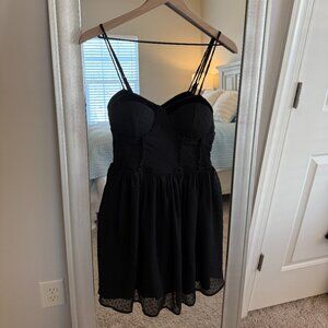 Land of the Free Women's Black Swiss Dot Babydoll Little Black Mini Dress Size M